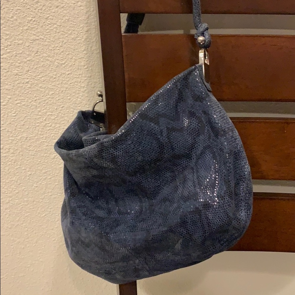 Banana Republic Blue Snake print leather hobo